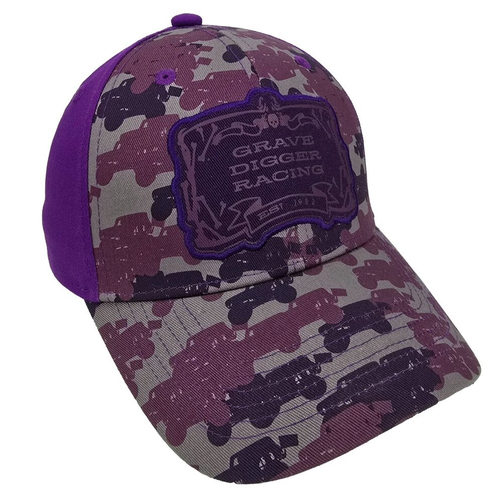 Grave‎ Digger Hat Snapback Cap Monster Jam Truck Racing Purple Gray Camo OSFA